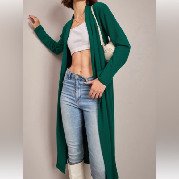 Reitmans Sweaters - Reitmans Long Open-Front Cardigan in forest teal Green
